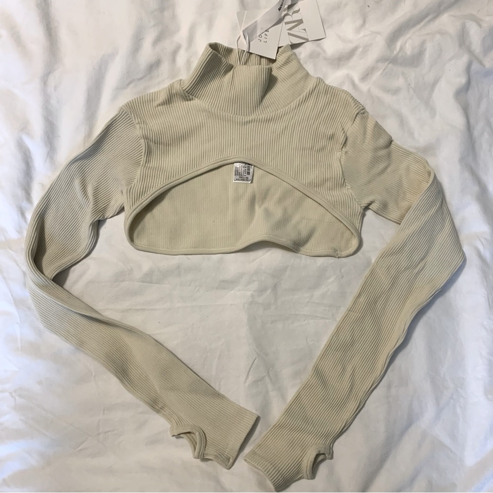 Cream ultra cropped mock neck top